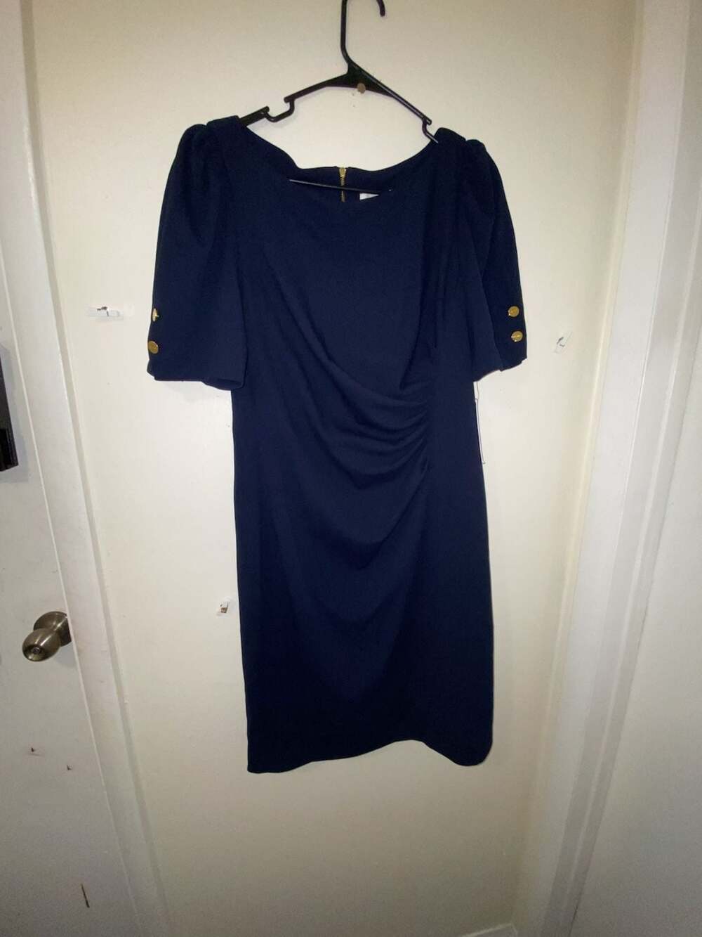 DKNY Sheath Dress Size 12 Blue Ruched Puff Sleeve